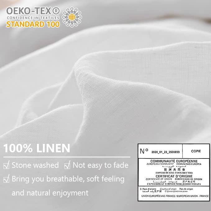 Simple&Opulence 100% Linen Euro Shams with Coconut Button (26'' x 26'') - Pack of 2 - Washed Solid Color Natural Flax Soft Breathable - White - Image 2
